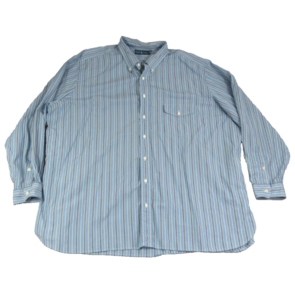 Ralph Lauren Shirt 3XB Blue Stripe Preppy Button Down Big Mens Cotton Casual